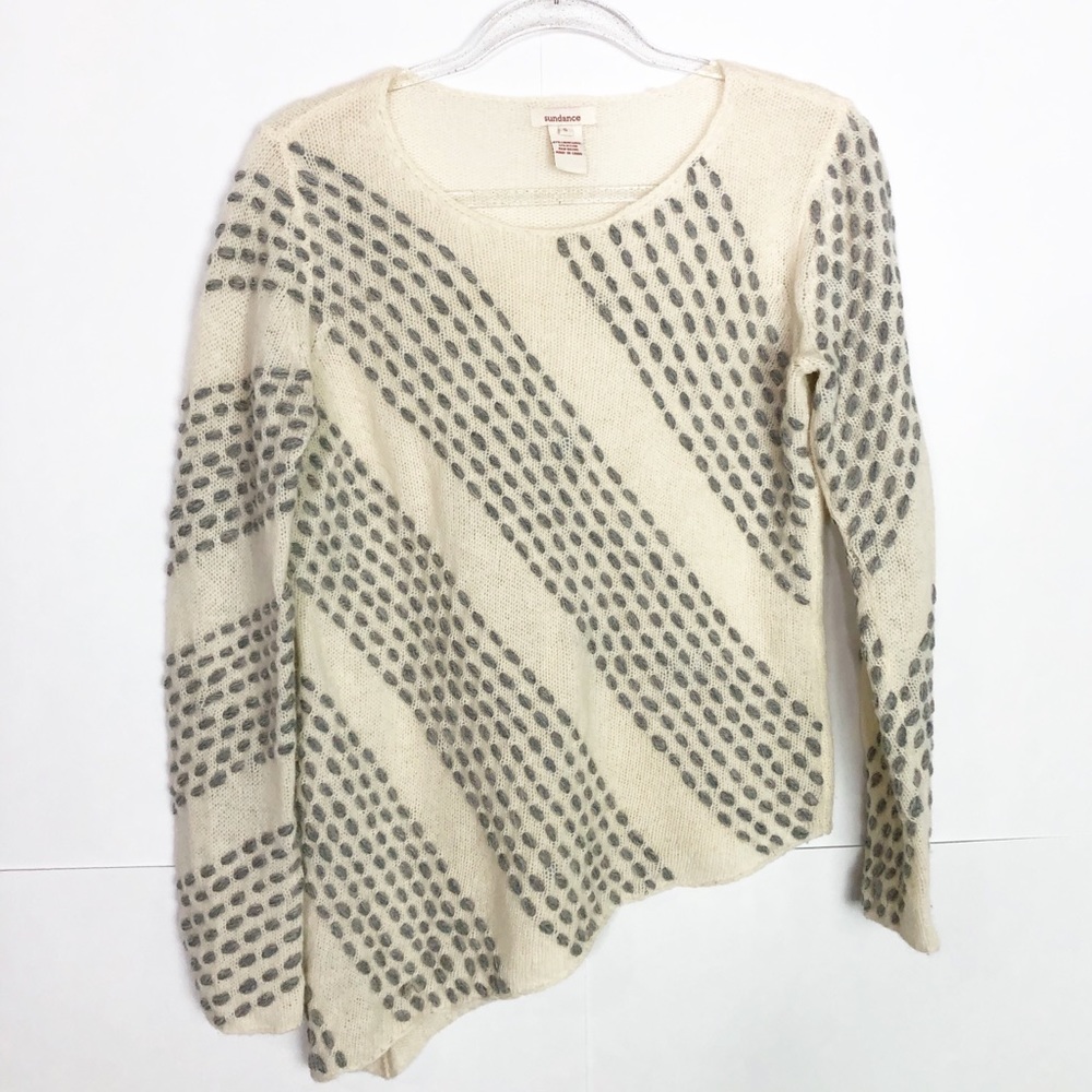 EUC Sundance Ivory Grey Asymmetrical Wool Sweater